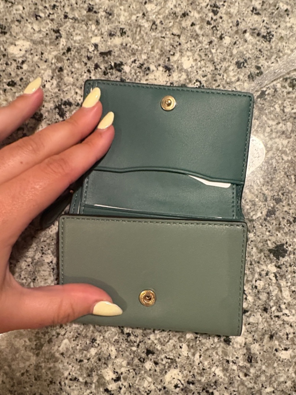 Coach Leather Card Wallet in Sage Green with Gold Logo - Picture 2 of 4
